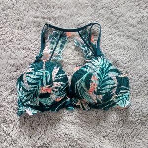 PINK • Victoria’s Secret Teal Green Tropical Palm Leaf Lace Push Up Bra 36C NWT